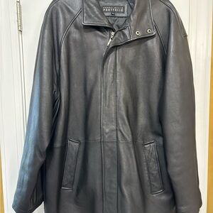 Men XL Perry Ellis Portfolio Soft Black Leather Jacket Zipper Inside Pockets